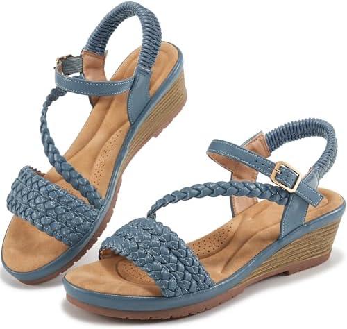 Aomigoct Wedge Sandals for Women Dressy: Comfortable Strappy Womens Platform Sandals - Casual Summer Wedding Walking Shoes 39