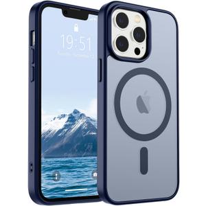 SUPFINE Magnetic for iPhone 12 Pro Max Case (Compatible with MagSafe) (10 FT Military Grade Drop Protection) Slim Translucent Matte Shockproof with Anti-Fingerprint Phone Case,Navy Blue