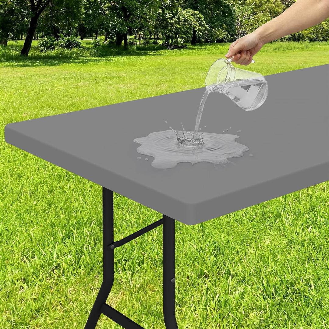 Smiry Rectangle Tablecloth, Elastic Fitted Flannel Backed Vinyl Tablecloths for 4ft Folding Tables, Waterproof Wipeable Table Covers for Indoor, Outdoor, Picnic and Camping (Gery, 24"x48")