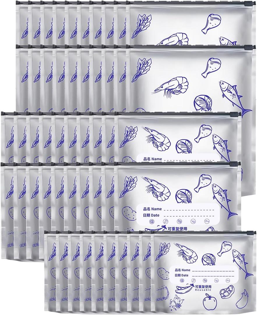 50PCS Aluminum Foil Slider Storage Bags, Reusable Airtight Food Saver Pouches, Leakproof & Odor-Proof Freezer Bags for Meat, Vegetables, Snacks, Meal Prep - Mix Pack