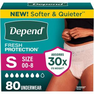 Depend Fresh Protection Adult Diapers, Incontinence Underwear for Women, Disposable, Maximum, Small, Blush, 80 Count (2 Packs of 40)
