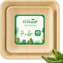 ECOLipak 48 Pack Compostable Palm Leaf Plate Like Bamboo Plate, 10 Inch and 7.85 Inch Disposable Biodegradable Plates Suitable for Party, Dinner