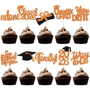 FoldTier Graduation Decorations 2026 100 Pcs Graduation Cupcake Toppers Congrats Grad Class of 2026 Cupcake Picks Toppers Diploma Supplies for Party Decorations(Orange)