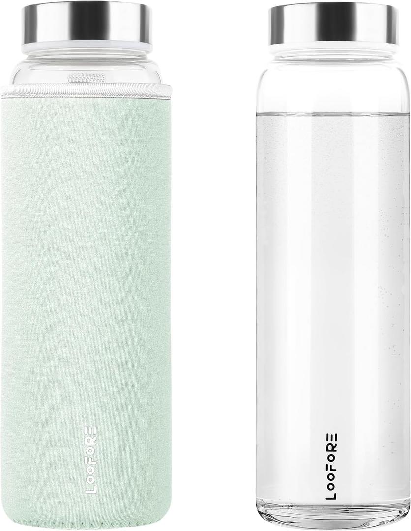Glass Water Bottle 32 oz with Wide Mouth and Neoprene Sleeve | Glass Drinking Bottle 1000ml, Reusable Bpa Free, Leakproof, High Borosilicate, Water Bottle for Gym, Sports & Workout, 1 Pack
