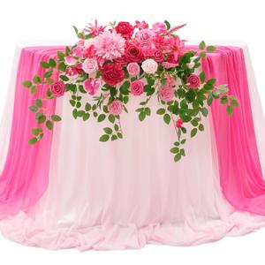 TINGE TIME Artificial Sweetheart Flower Swag with Table Cloth and Table Runner, Pack of 3 Floral Arrangement for Wedding Sweetheart Table Centerpiece Decoration Valentine's Day (Hot Pink)