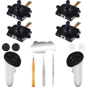 4 Pack Joystick Replacement Kit for Meta Quest 3 Controller(12 in one), Repair Kit for Oculus Quest 3Controller, Include 4 Joysticks, 4 Thumbstick Grips, T5 Screwdriver, Tweezer, Pry Tool
