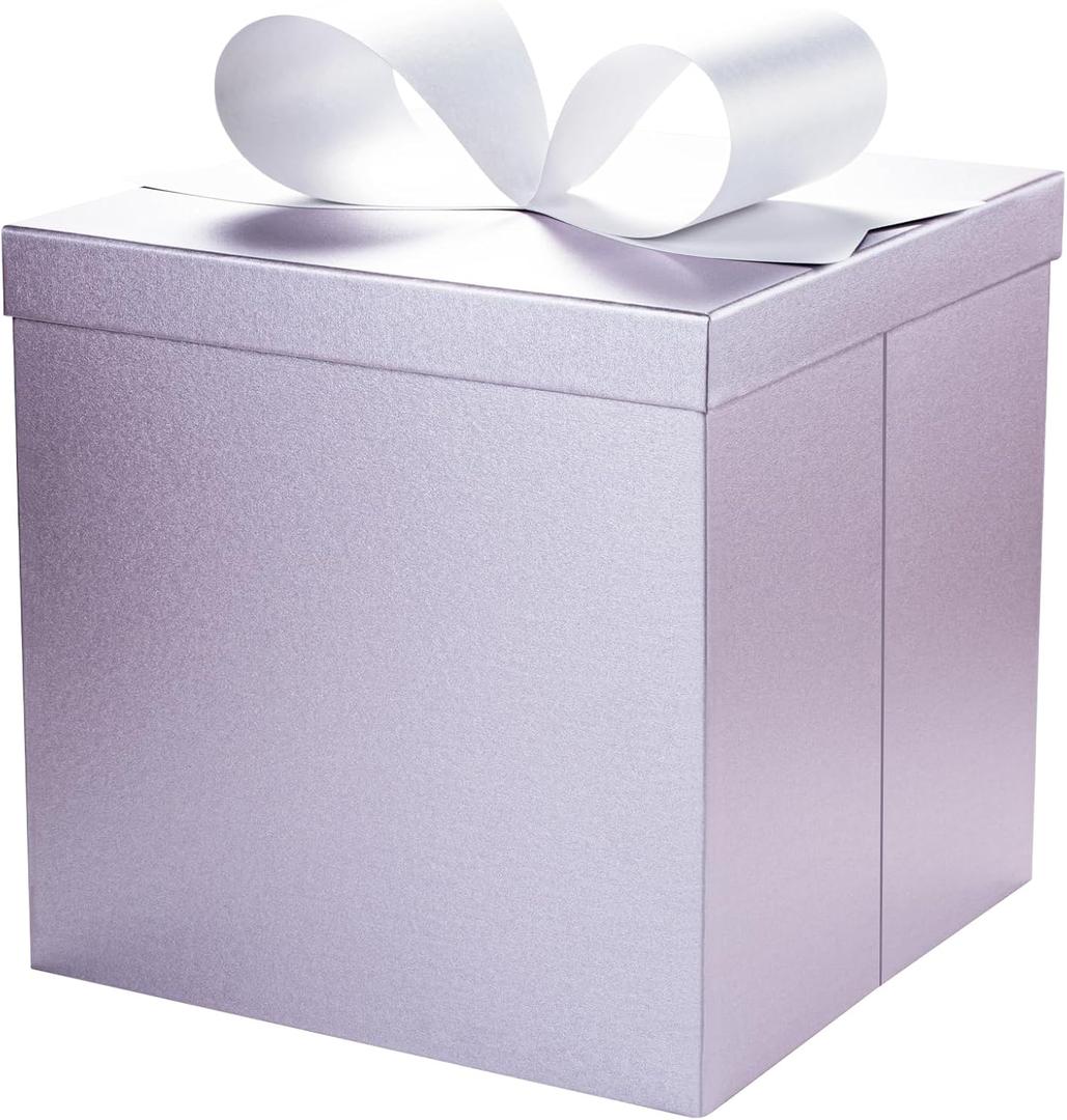 LaRibbons Large Gift Boxes with Lids, 10x10x10 Inches Purple Square Foldable Gift Boxes for Birthday, Wedding, Christmas, Baby Shower, Party, All Occasion