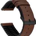 BARTON Leather and Rubber Hybrid Straps with Integrated Quick Release Spring Bars - 316L Stainless Steel - Choose Color - 18mm, 20mm & 22mm Watch Bands (Walnut & Black Buckle)