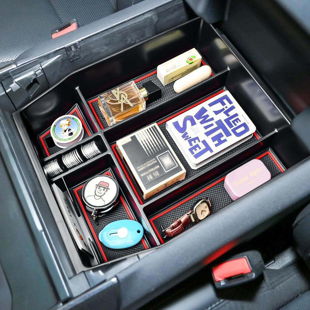 Center Console Organizer Tray Compatible with Ford F150 2021 2022 2023 2024 2025 Accessories, Middle Console Organizer Armrest Storage Box Red Trim(ONLY FOR 40/Console/40 Front-Seats)