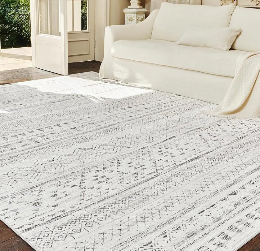 PADOOR 6x9 Area Rug, Washable Boho Rug, Grey, Soft, Non Slip, Machine Washable, Indoor, Bedroom, Living Room, Dining Room, Play Room
