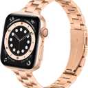 Lenrao Thin Stainless Steel Bands Compatible with Apple Watch 38mm 40mm 41mm 42mm 44mm 45mm 46mm for Women, Metal Straps for iWatch Series 11 10 9 8 7 6 5 4 3 2 1 SE