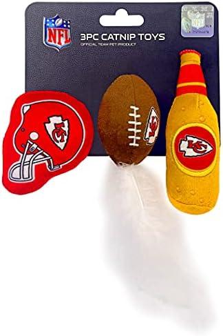 Best Plush CAT Toy - NFL Kansas City Chiefs Complete Set of 3 Piece Cat Toys Filled with Fresh Catnip. Incld: 1 Helmet Cat Toy, 1 Football Cat Toy with Feathers, & 1 Beer Bottle. Beautiful Team Logos