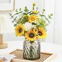 Fake Flowers Artificial Sunflowers with Vase, Faux Silk Flowers Plants for Home Office Decorations, Kitchen Dining Table Decor, Farmhouse Centerpiece Table Decoration (Yellow)