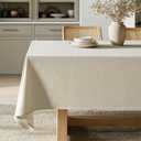 MIULEE Natural Beige Linen Cotton Table Cloth Rectangle Tablecloth Spring Waterproof Spillproof Cross-Star Textured Table Cloth Decorative Farmhouse Style for Dining Party Weddings, 52x70 Inch