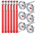 Xuhal 6 Pcs Stainless Steel Kitchen Thermometer with 5 Inch Long Stem 1 Inch Dial Thermometer Milk Frothing Food for Oven Probe Meat Grill BBQ Cooking Chocolate Water(Red)