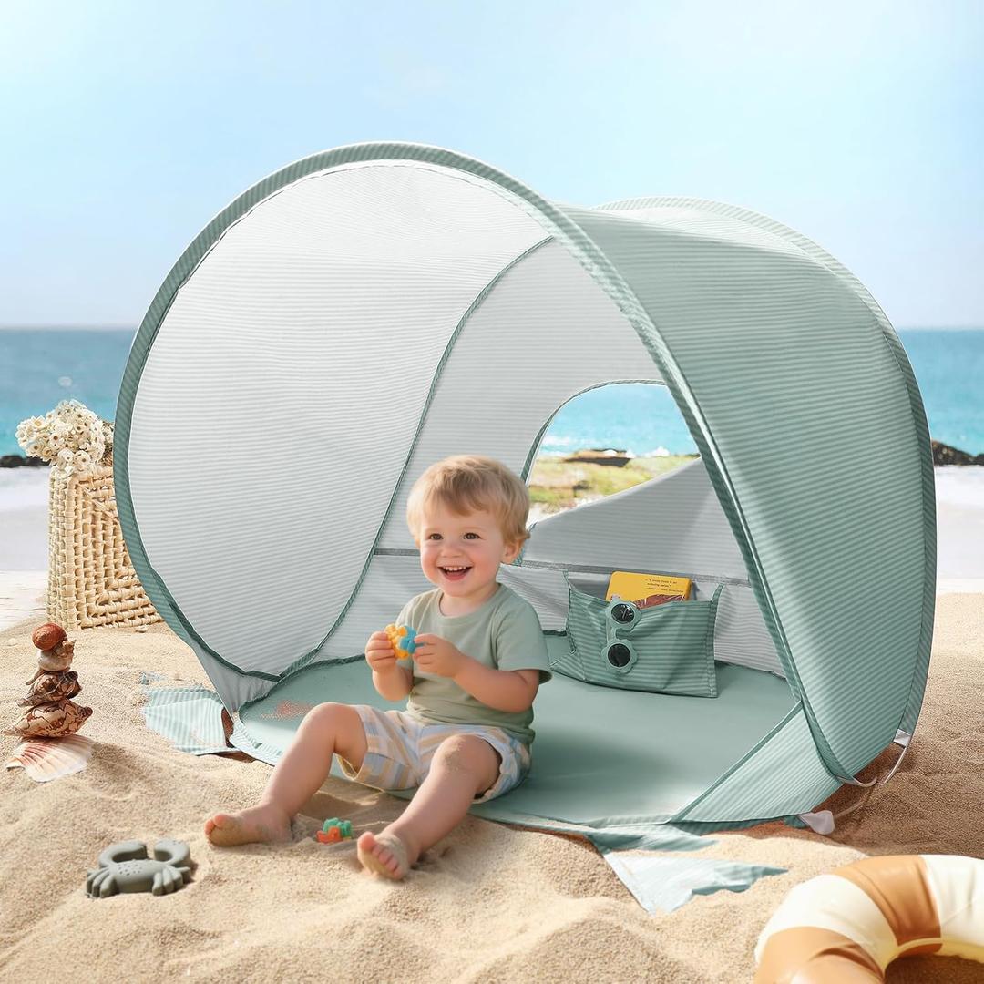 Tiny Land Baby Beach Tent  Pop Up Baby Tent with UV Protection, Portable Baby Beach Essentials, 35"x28"x32" Sun Shelter for Infants, Baby Outdoor Use (Green)
