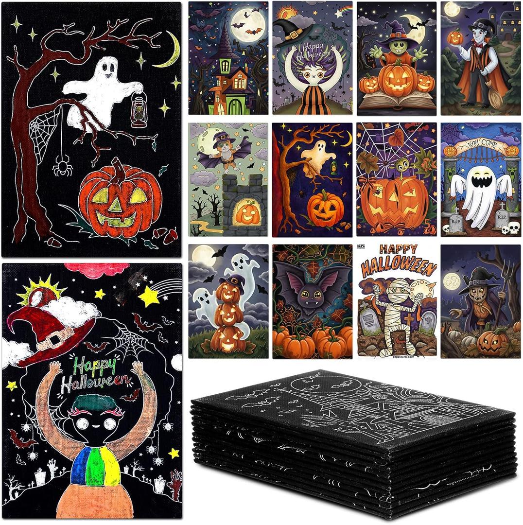 24 Pack Halloween Pre Drawn Canvas for Painting 5 x 7 Inch Pre Drawn Stretched Cotton Canvas for Adults Kids Halloween Party Favor DIY Art Supplies Wall Decor