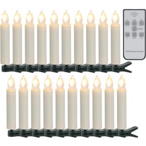 Led Clips on Christmas Tree Candles, 20 Pack Flickering Battery Candles with Remote Timer, Flameless Window Candle for Christmas Wedding Birthday