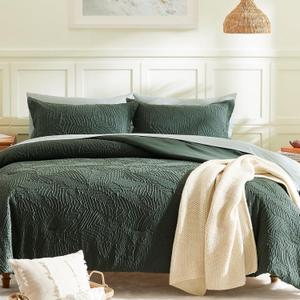 Geniospin Twin Comforter Set - 5 Pieces Dark Green Bedding Set, Botanical Textured Comforter Bed Set, All Season Lightweight Bed in a Bag with Comforter, Sheets, Pillowcases & Shams (Twin (66"x86")