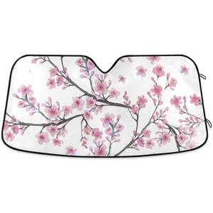 Pink Cherry Blossom Car Windshield Sun Shade Block UV Rays Sun Visor Protector Accordion Folding Sunshade Keep Vehicle Cool and Damage Free, Easy to Use, Fits Windshields of Various Sizes