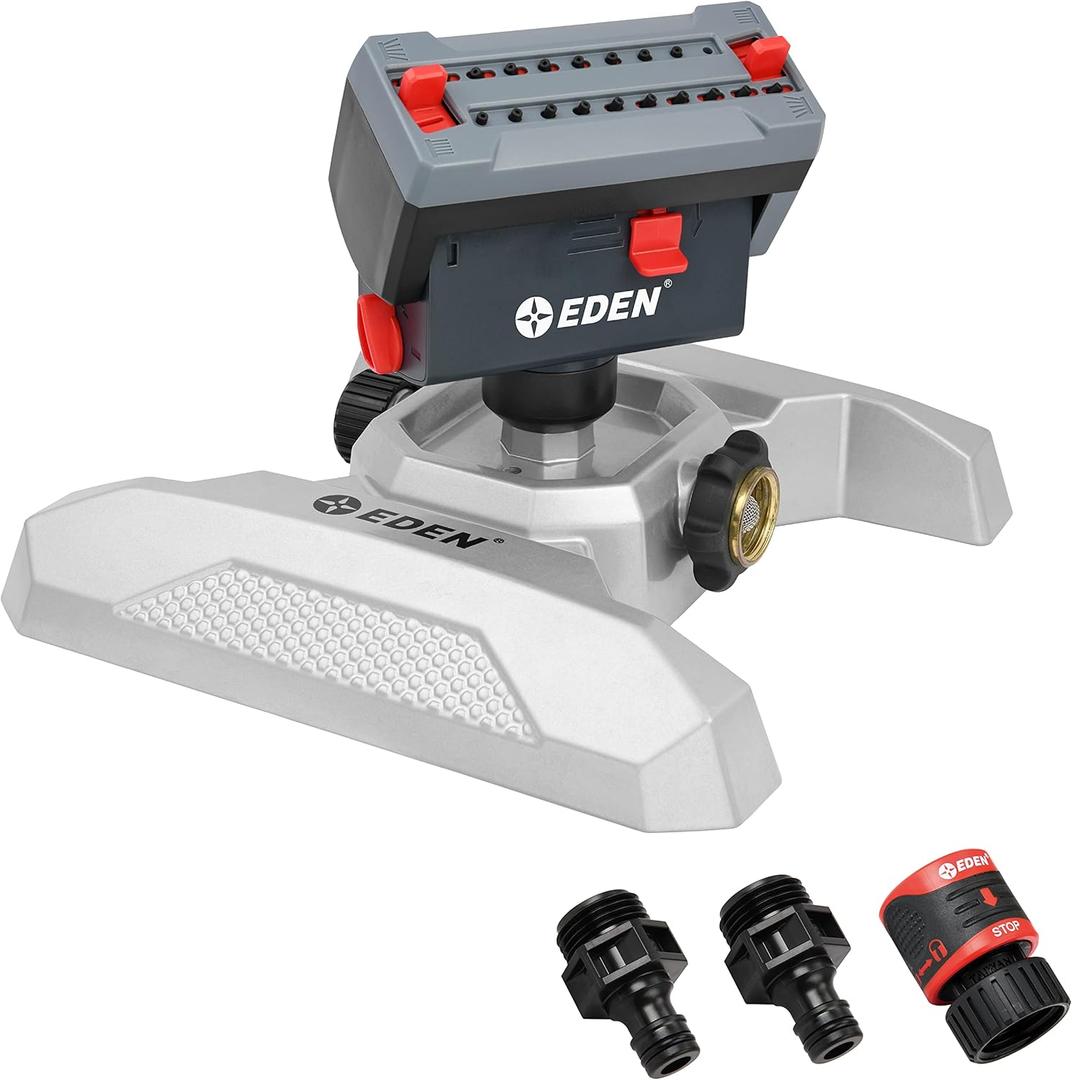 Eden 94127 Metal Adjustable 4-Way Mini Turbo Oscillating Sprinkler W/Quick Connect Starter Set, 20 Nozzle, Covers up to 4,000 sq. ft