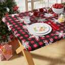 Misaya Rectangle Vinyl Tablecloth, Fitted Table Cover, Waterproof, Elastic Edge, Flannel Backing, Plastic Table Cloth Fit 8 Foot Folding Tables for Christmas Dinner (Buffalo Snowflakes, 30x96 Inch) (Red and Black)