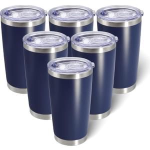 AIANJI 20oz Tumbler Bulk Stainless Steel Tumblers with Lid Vacuum Insulated Double Wall Travel Coffee Mug Powder Coated Tumbler Cup for Hot and Cold Drinks(Navy Blue, 6 pack)