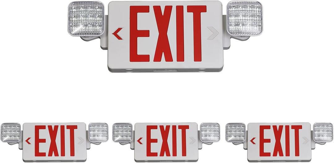 TANLUX Red Exit Sign with Emergency Lights, LED Emergency Exit Light with Battery Backup, UL Listed, AC 120/ 277V, Commercial Emergency Lights Combo for Business - 4 Pack