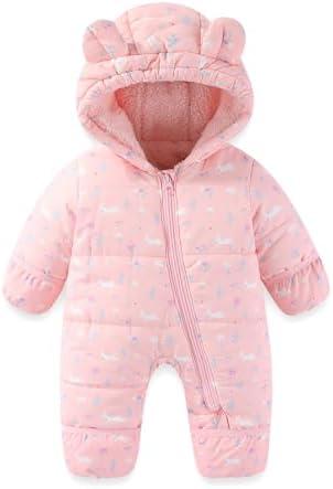 JiAmy Baby Snowsuit Baby Printed Winter Clothes With Flod-Over Girl Boy Hooded Outfits Jumpsuit Coat Size 3-6M
