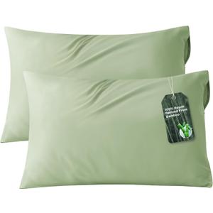Bedsure Zipper Pillow Cases Queen, Cooling Pillow Cases Queen Size Set of 2, Rayon Derived from Bamboo Cooling Pillowcases for Hot Sleepers, Soft & PureWoven Pillow Covers, Sage Green, 20x30 Inches