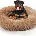 Dog Bed, Cat Calming Bed, Faux Fur Pillow Pet Donut Cuddler Round Plush Bed for Large Medium Small Dogs and Cats (Camel, 44.0" L x 44.0" W x 7.0" Th)