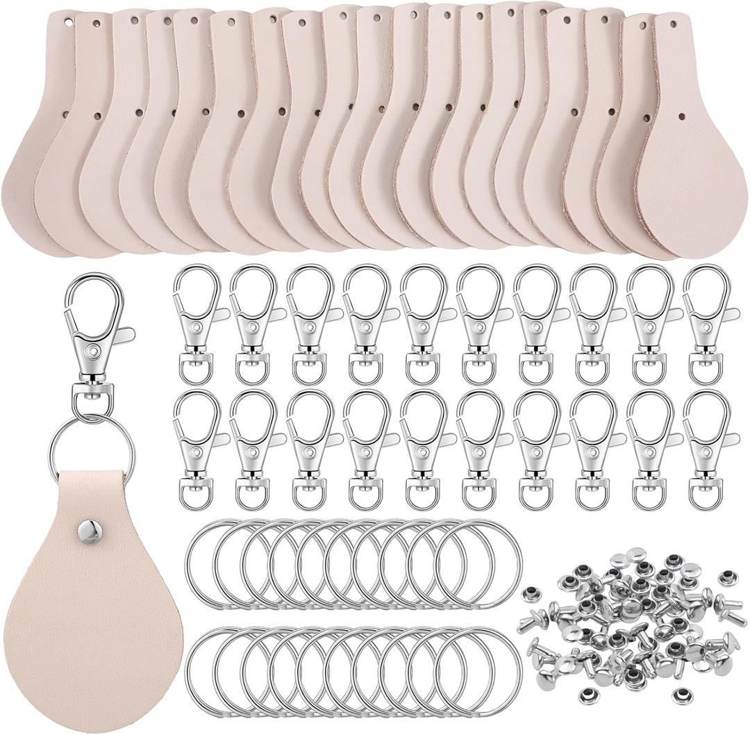 Landical 20 Pcs Leather Keychain Blank Craft Kit PU Leather Key Swivel Hook Keyring for DIY Stamping Laser Engraving(Round)