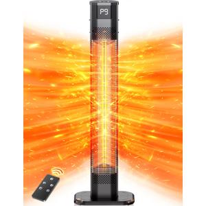 VAGKRI 42" 1500W Electric Outdoor Infrared Heater with Remote, 9 Heat Levels, 24H Timer, 1S Fast Heating, IPX5 Waterproof Tower Space Heater for Home, Office, Patio, Garage