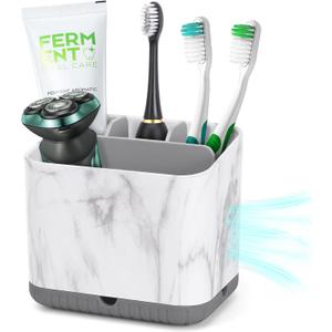 Toothbrush Holders for Bathrooms, Tooth Brush Holder for Bathroom Countertop Organizer, Kids Electric Toothbrush and Toothpaste Holder (Grey Marble Grain)
