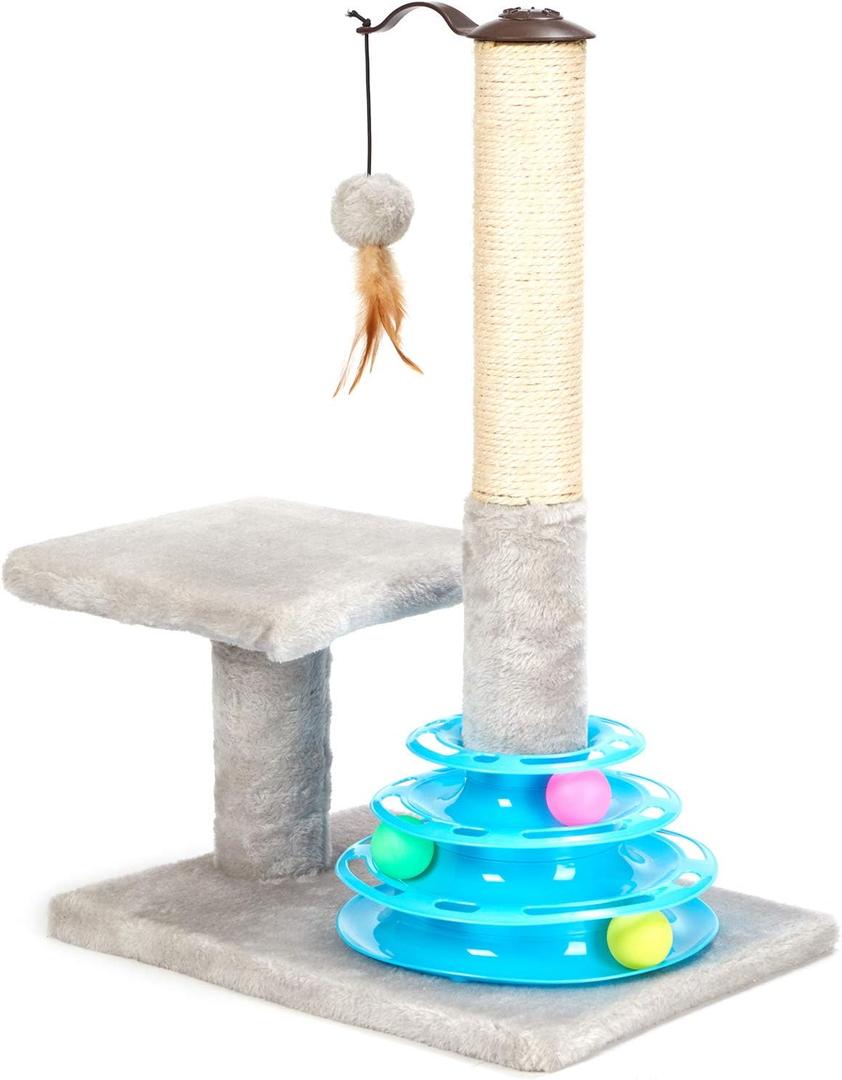 PEEKAB Cat Scratching Post Kitten Sisal Scratcher Tree with Tracks Toy Balls for Indoor Cats and Kittens 25 inches (Gray)