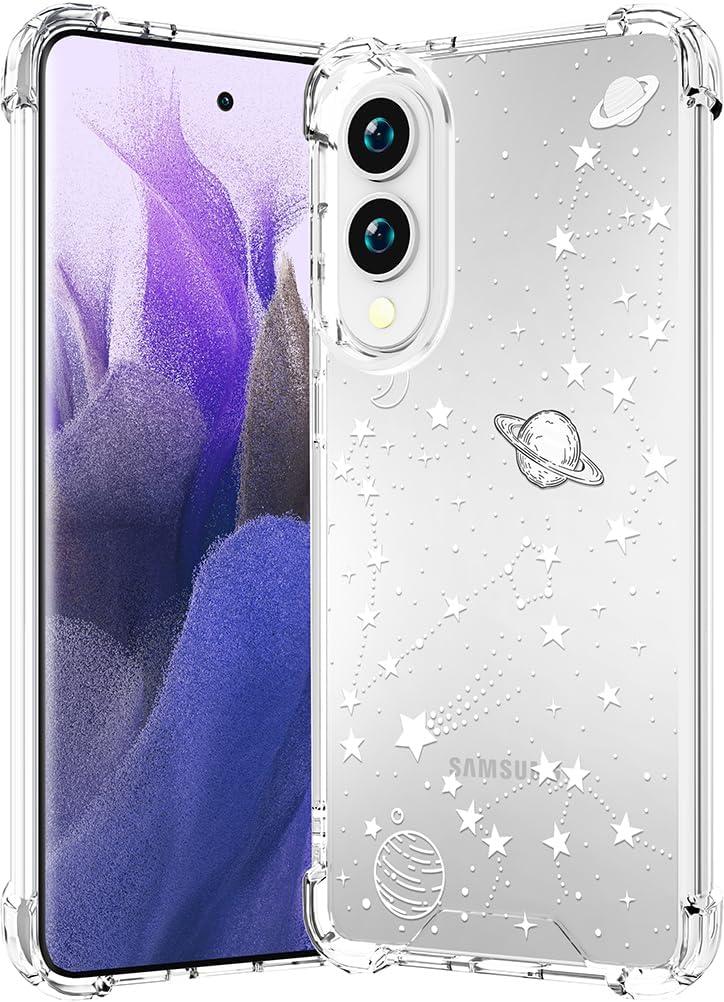 Compatible for Samsung Galaxy S25 Edge Case Clear Cute for Women - Rugged Phone Cases Funda Protector Cover Skin (White Planets Galaxy Universe)