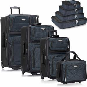 Travel Select Amsterdam Softside Expandable Luggage with Rolling Wheels, Navy, 8-Piece Set (15/21/25/29) with Packing Cubes