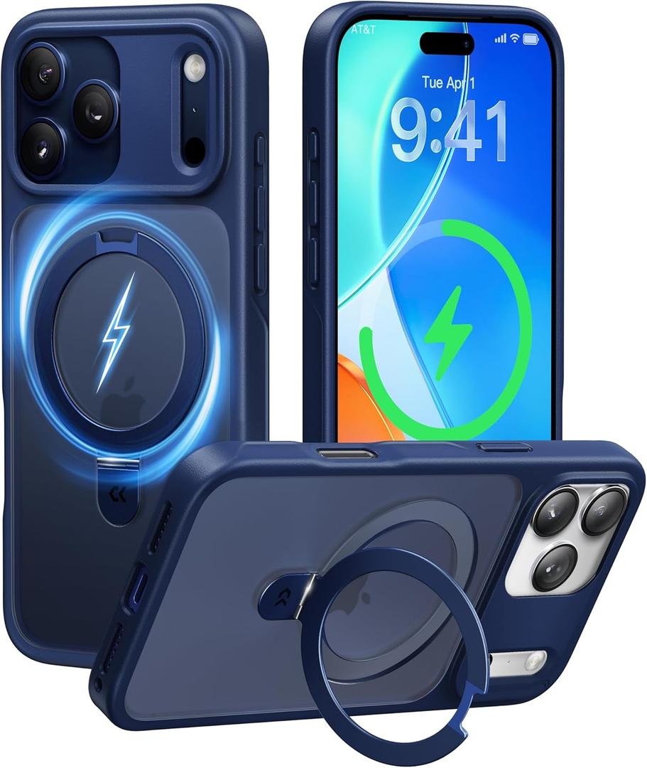 CASEKOO Ultra-Magnetic Stand for iPhone 17 Pro Max Case [Military Drop Protection] [Compatible with MagSafe] Shockproof Translucent Matte Slim Ring for iPhone 17 Pro Max Phone Case 6.9", Blue