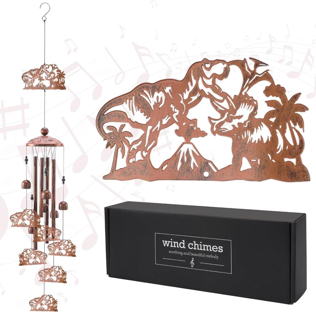 Dinosaur Wind Chimes Gift, Dinosaur Gifts Metal Windchimes for Outside, Unique Memorial Sympathy Gift for Women Men Festival Birthday Outdoors Indoors Patio Garden Yard Decor Home Porch