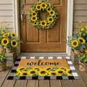 Drydiet 2 Pcs Spring Layered Coir Doormat Set Sunflower Welcome Front Door Mat with Black and White Buffalo Plaid Outdoor Rug Non Slip Porch Entryway Rug for Indoor Outdoor Farmhouse Decor