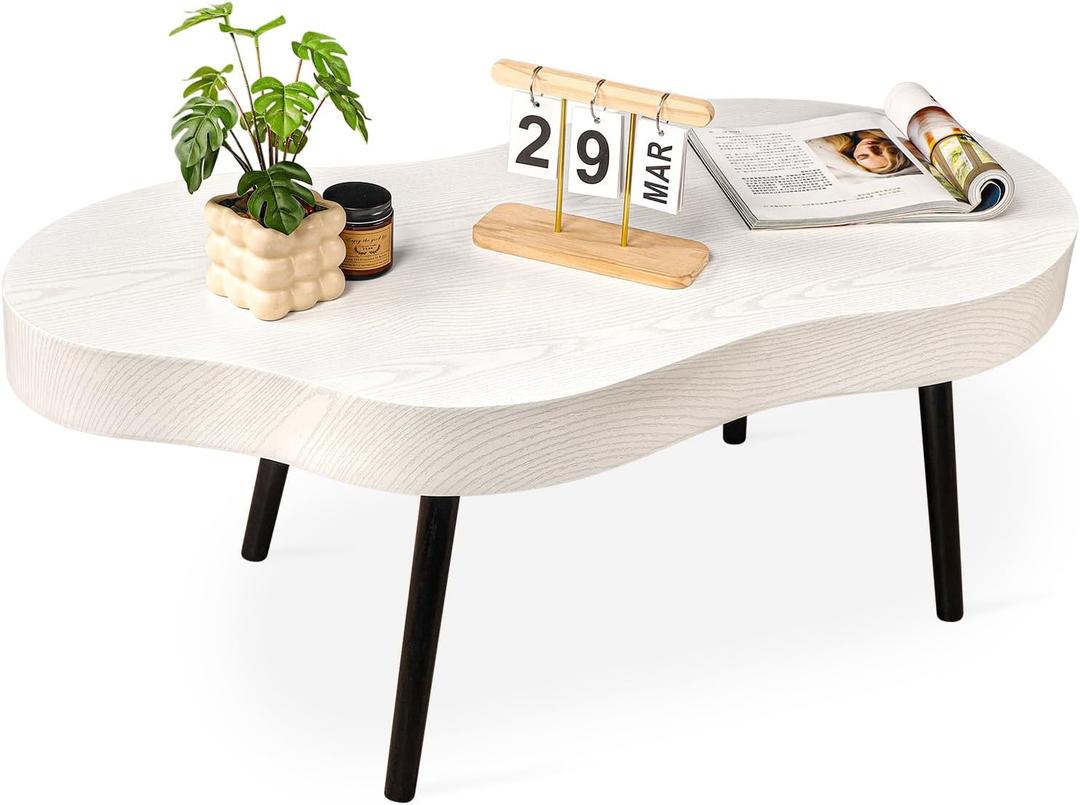 Cloud Coffee Tables Modern Small Coffee Table Wood Frame Low Floor Table for Sitting on the Floor White Funky Center Tea Tables for Living Room Reception Room, 39 x 20 x 15 inches