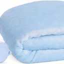 Travel Blanket, Airplane Blanket, Ultra-Soft, Warm & Lightweight, 65x40 in, Outdoor Blanket Essentials for Women, Men & Kids, Included Eye Mask, Luggage Sleeve & Backpack Clip Blue