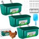 3 Pack Chicken Feeder, Duck Feeder Supplies, Hanging Fence Feed Trough with Clips for Goat, Sheeple, Piglet, Gooses, Turkeys, Dog Livestock Poultry, 8 Quarts in Total, Feed Scoop Included, Green