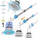 Electric Spin Scrubber, Shower Cleaner Brush with 5 Replaceable Cleaning Heads, 450RPM Bathroom Scrubber Electric with Long Handle for Cleaning Bathtub Tile Floor Kitchen Wall (Blue)