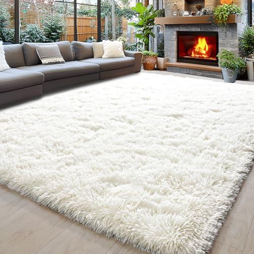 Area Rugs 9x12 for Living Room, Ultra Soft Fluffy Rugs for Bedroom, Non-Slip Furry Large Rug for Teen Girls and Boys, Nursery Kids Room Dorm Home Decor, High Pile Plush Floor Carpet, Cream White