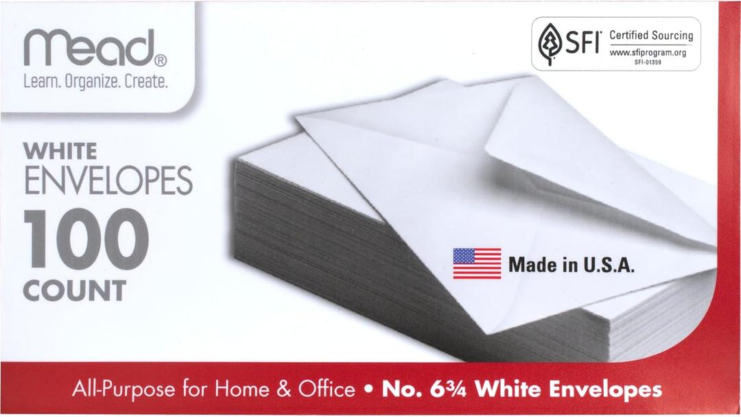 Mead 100PK #6 White Envelope (75100), 6 3/4 inch