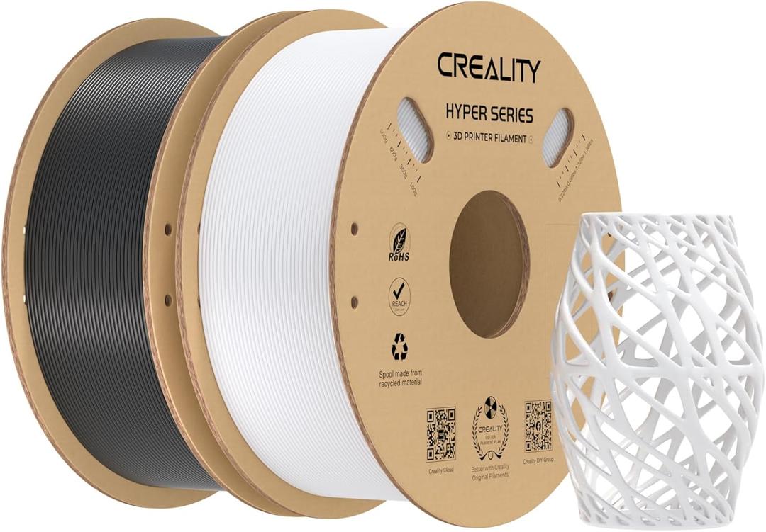 Creality Hyper PETG Filament Bundle 1.75mm 2KG for K1 Max/Ender 3 V3 SE/KE, 3D Printer Filament PLA Designed for High Speed 30-600mm/s, Dimensional Accuracy +/- 0.03 mm (Black & White 2-Pack)