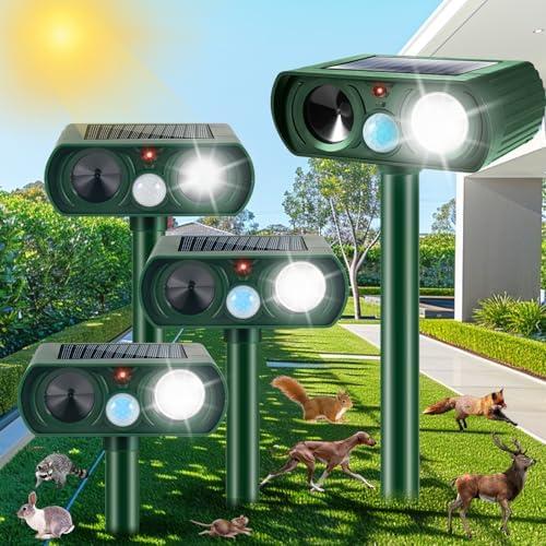 Ultrasonic Solar Animal Repeller Cat Repellent Outdoor Deer Repellent Devices Motion Sensor,Raccoon Squirrel Skunk Rodent Dog Rabbit Deterrent,Waterproof Animal Repeller for Yard Farm-4 Pack