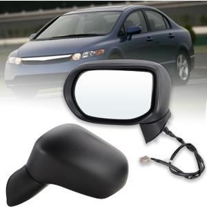 Left Driver Side Mirror For 2006 2007 2008 2009 2010 2011 HONDA CIVIC with Power Mirror Manual Folding Non-Heated Match to Black Replace#76250SNEA01 HO1320221(3 Pins)