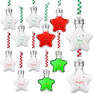 12 Sets Christmas Ornament Shot Glasses Christmas Tree Ornaments Cups 1.7 oz Plastic Xmas Hanging Bulb Cup with Ribbons Shooter for Holiday Party Decor(Star)